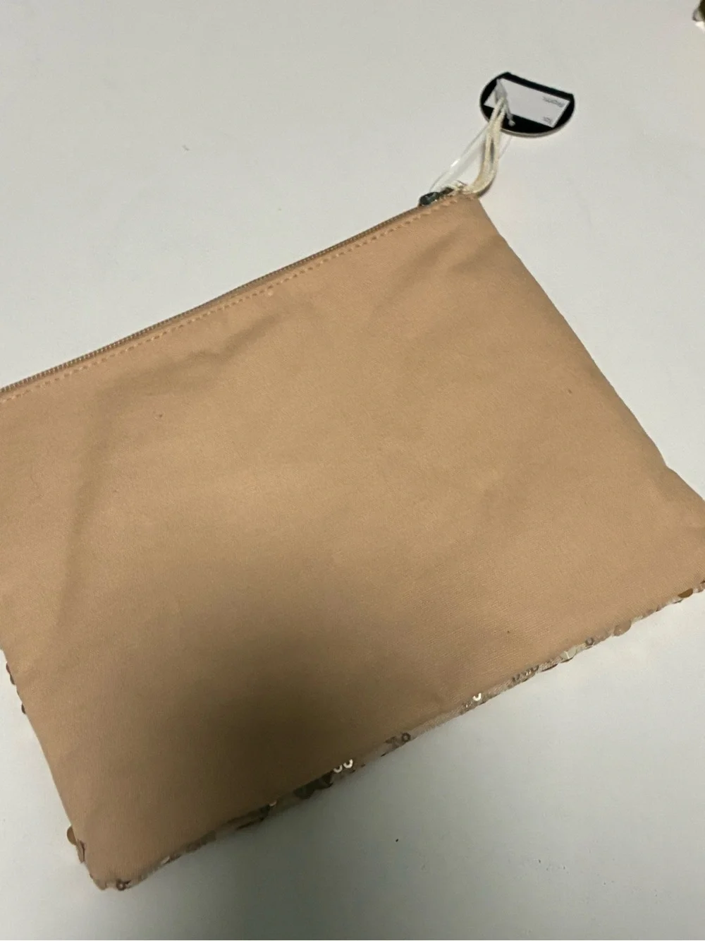 Sequin Embellished Beige Cosmetic pouch NWT